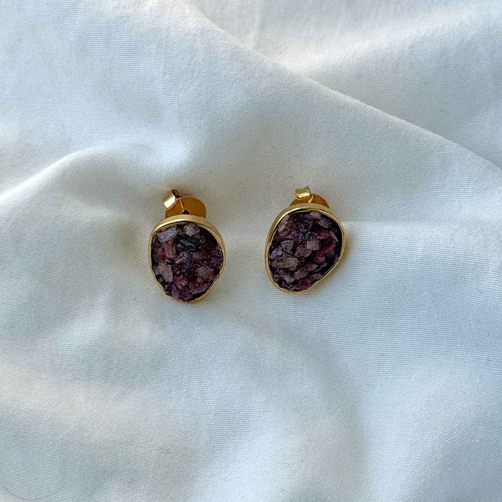 Circle of Fragments Earrings - 18k Gold Plated - Rhodalite